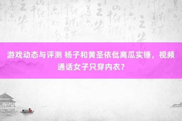 游戏动态与评测 杨子和黄圣依仳离瓜实锤，视频通话女子只穿内衣？